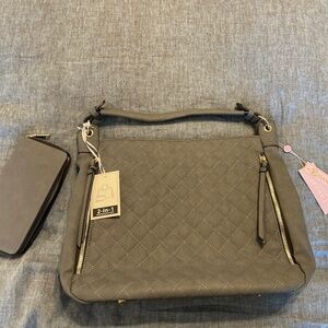 Grey quilted vegan leather shoulder bag